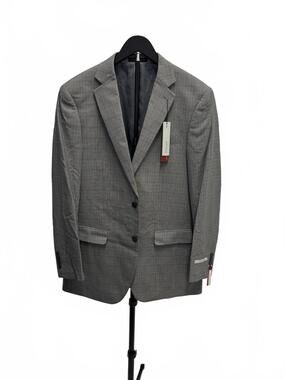 Perry Ellis Portfolio Gray Plaid Men's Suit Jacket Blazer